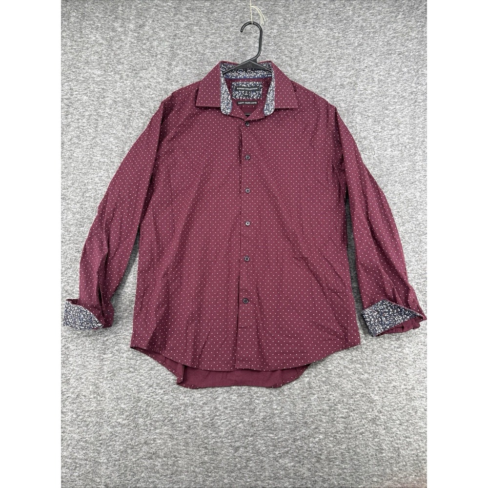 Report Collection Slim Fit Dress Shirt Mens Large Burgundy Contrast Flip Cuff
